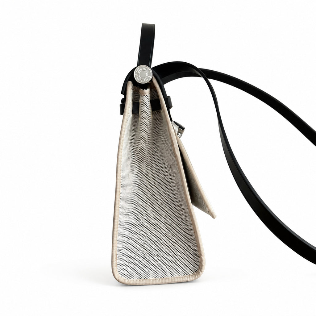 Versatile Canvas Shoulder Carry: Herbag 31cm Saddle-Inspired Canvas Body with Leather Handle and Shoulder Strap