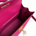 Kelly 28 L3 Rose Purple Epsom Gold Buckle, handmade with wax thread — Streamlined Top-Handle Handbag