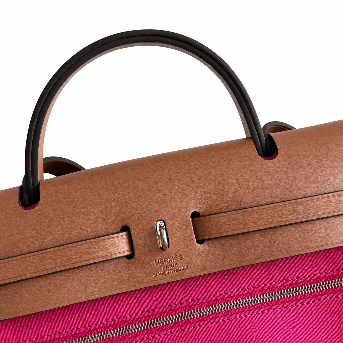 Timeless Saddle-Influenced Bag: Herbag 31cm Saddle-Inspired Canvas Body with Leather Handle and Shoulder Strap