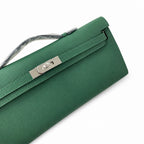 Kelly cut 31 clutch Epsom malachite green Silver Buckle — Sophisticated Evening Clutch