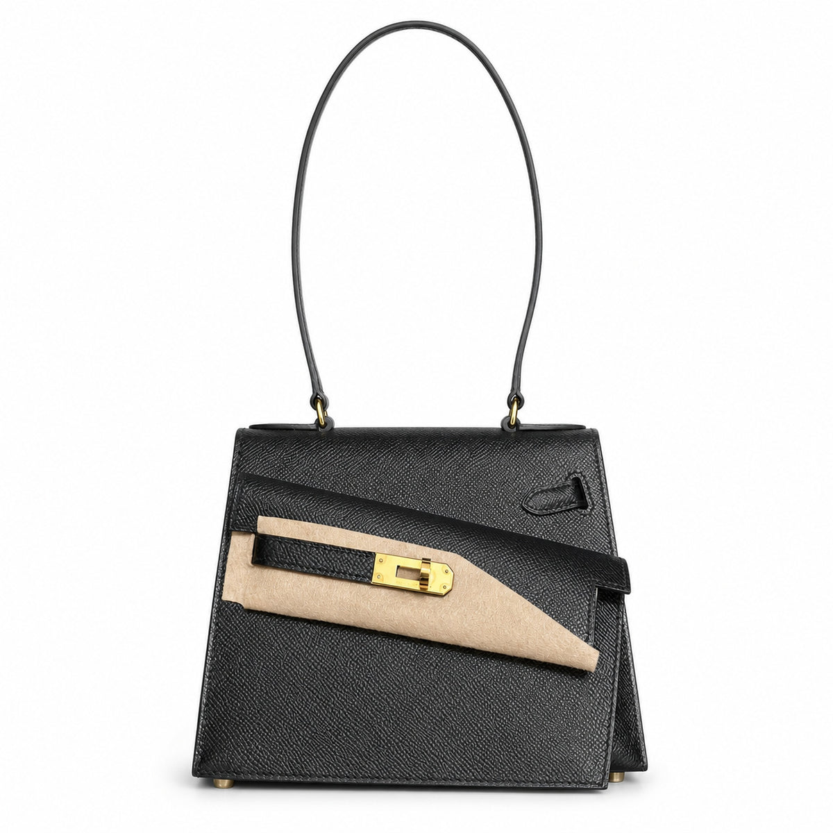 Kelly double-sided Desordre Epsom original palm print leather ck89 Black Noir Gold Buckle GHW top hand sewing — Distinctive Double-Sided Handbag