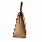 Kelly 28 Milk tea color with honey brown, Epsom with American color, Gold Buckle, hand sewing — Elegant Structured Carry Style