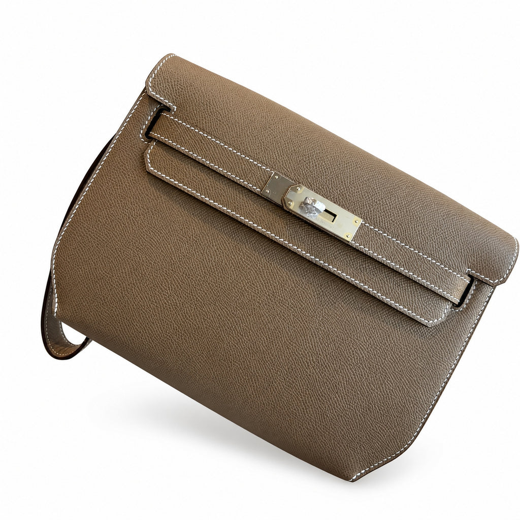Streamlined Clutch Bag: Kelly Depeches 25cm Epsom Leather with Shoulder Strap