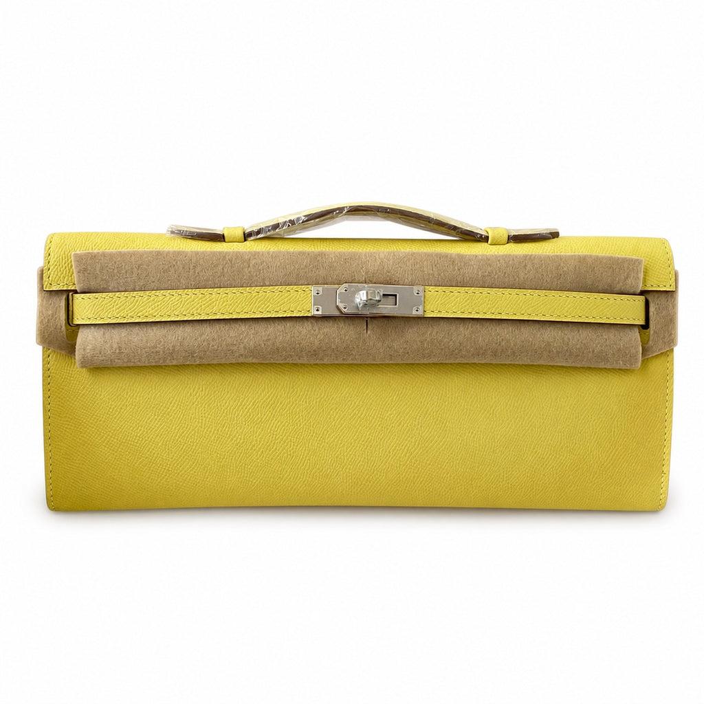 Kelly cut 31 handbag Epsom chick yellow Silver Buckle — Polished Compact Clutch