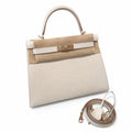 Kelly 28cm in Milkshake White Epsom Leather with Rose Gold Buckle Handmade — Polished Structured Handbag