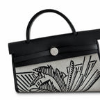 Herbag 31cm Saddle-Inspired Canvas Body with Leather Handle and Shoulder Strap — Classic Canvas-and-Leather Shoulder Carry