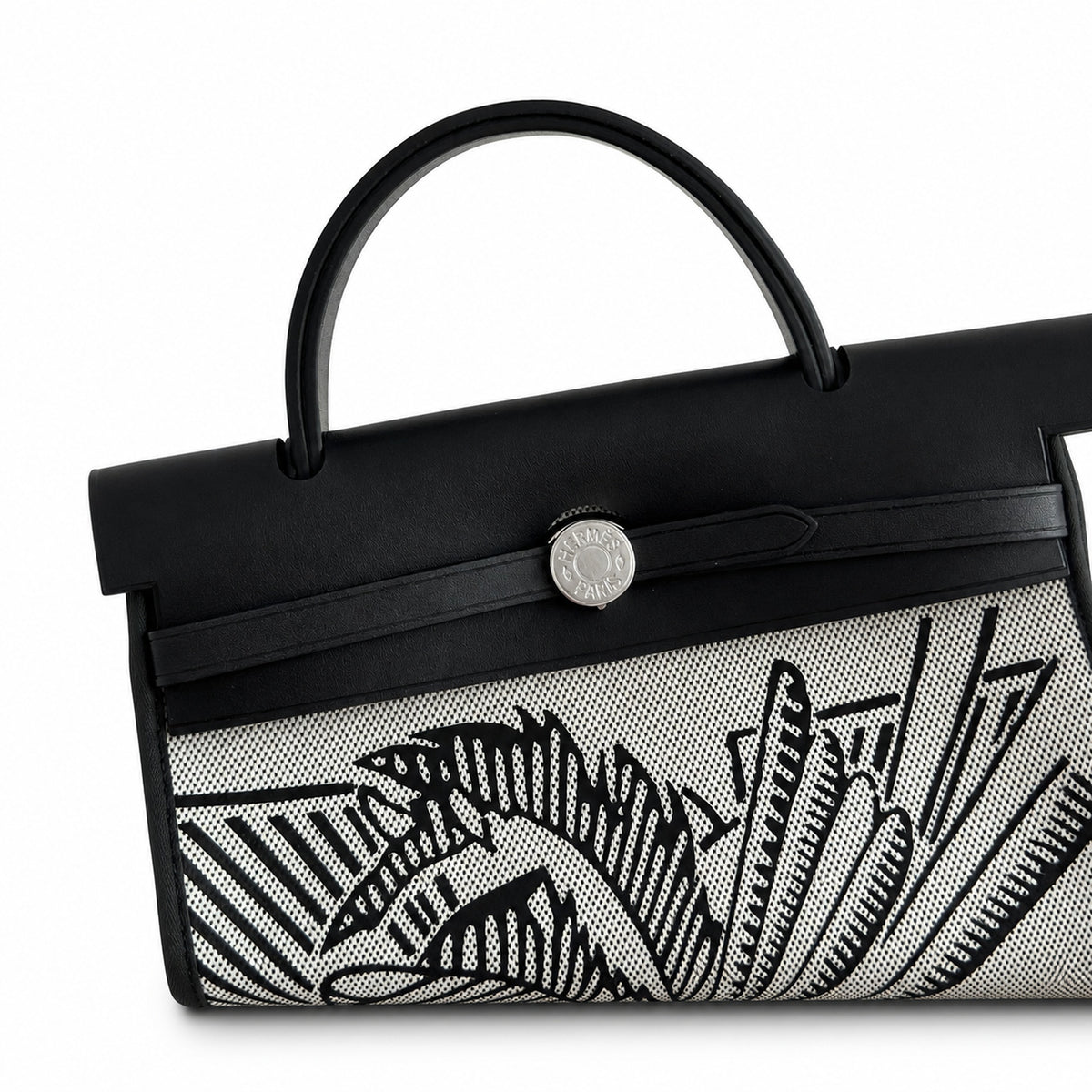 Herbag 31cm Saddle-Inspired Canvas Body with Leather Handle and Shoulder Strap — Classic Canvas-and-Leather Shoulder Carry