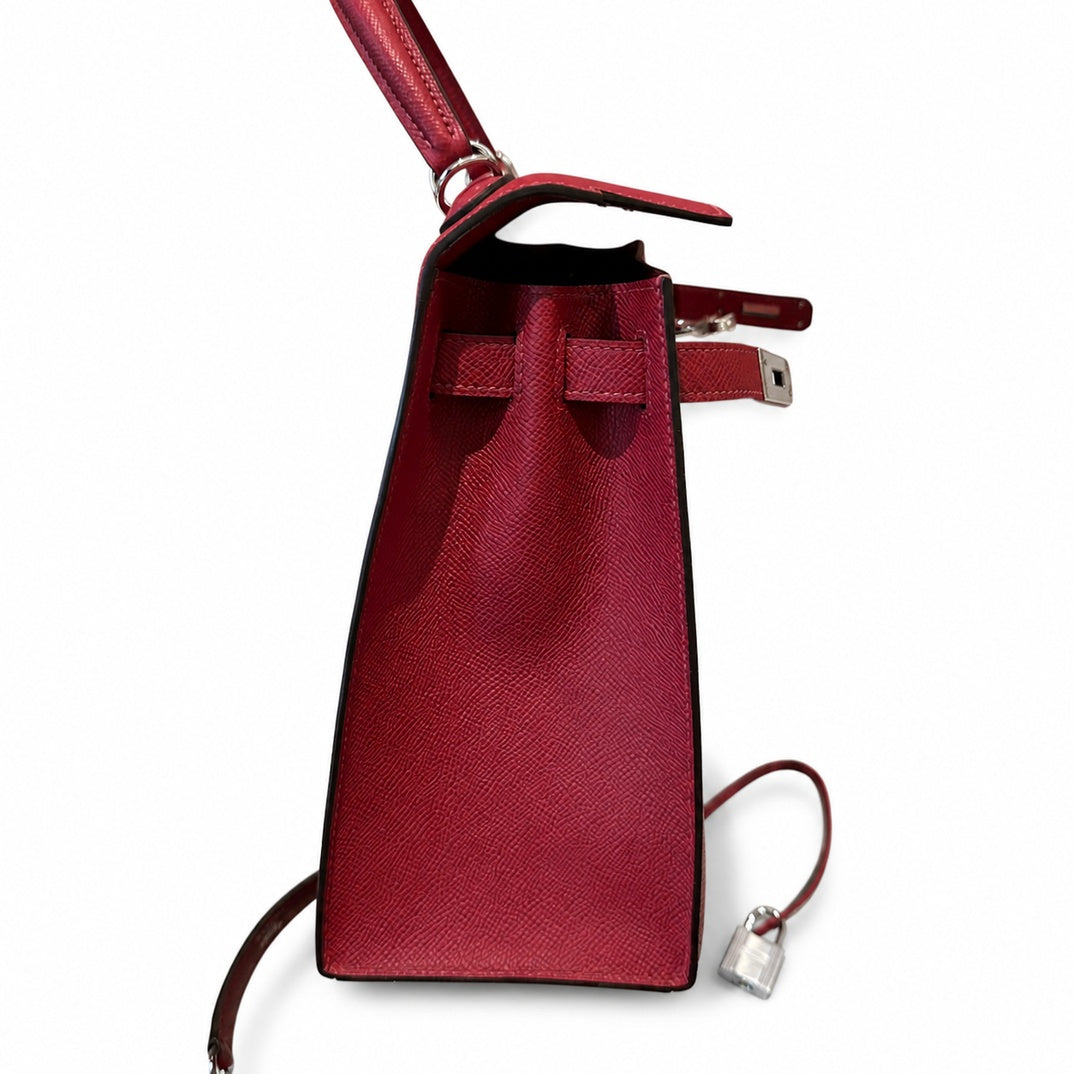 Kelly 28cm Epsom Leather with Silver Buckle Handmade — Structured Top-Handle Handbag