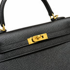 Kelly 25cm in Black Epsom Leather with Gold Buckle Handmade — Refined Top-Handle Bag