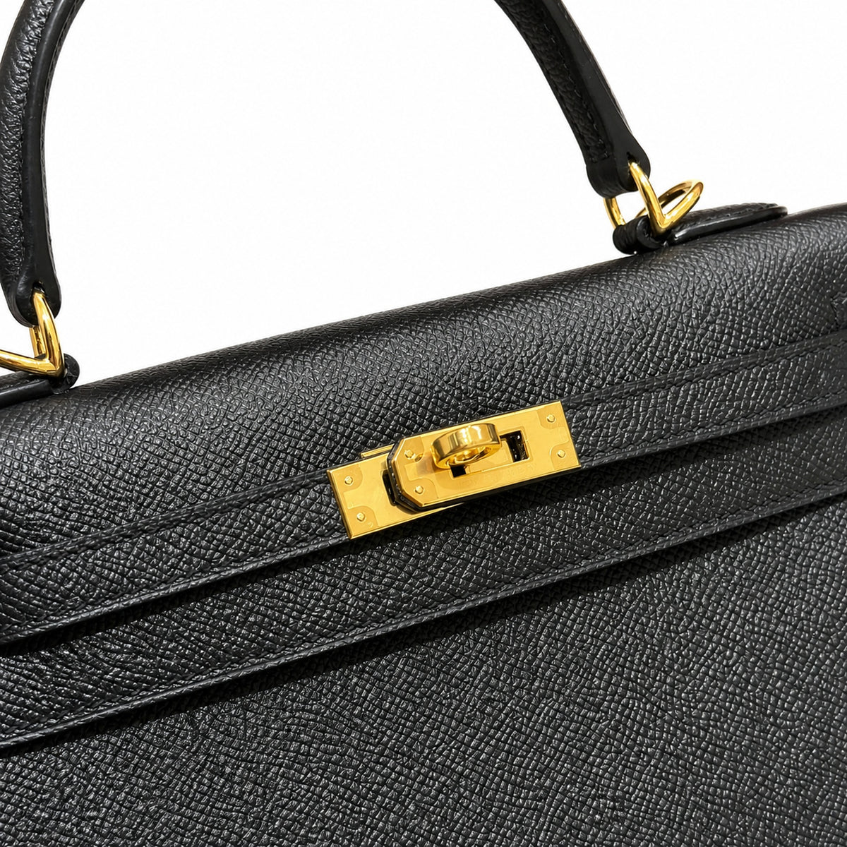 Kelly 25cm in Black Epsom Leather with Gold Buckle Handmade — Refined Top-Handle Bag