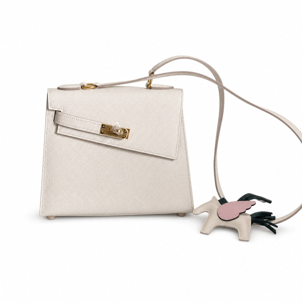 Kelly Double-Sided Epsom Leather in Milkshake White with Gold Buckle — Refined Reversible Carry Design