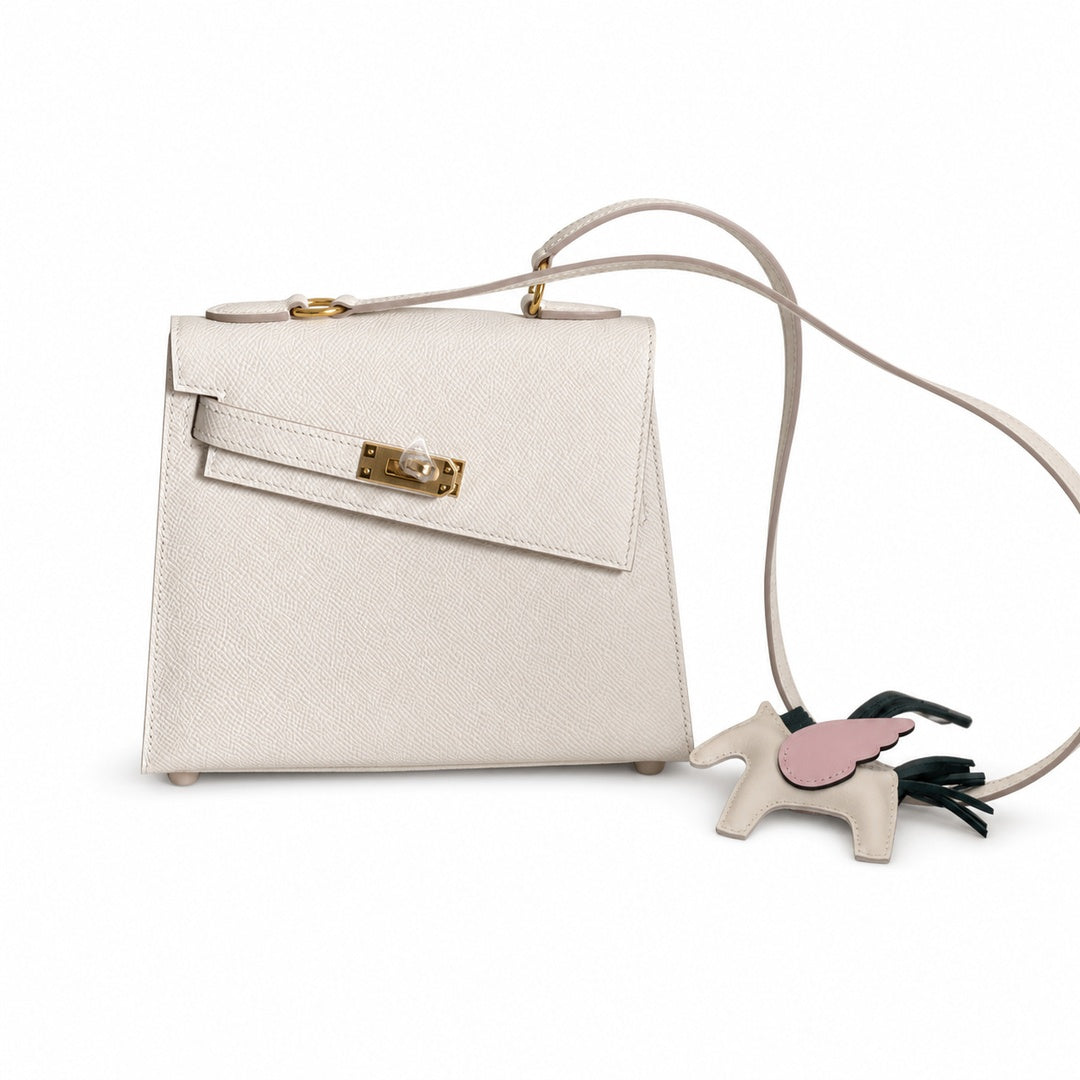 Kelly Double-Sided Epsom Leather in Milkshake White with Gold Buckle — Refined Reversible Carry Design
