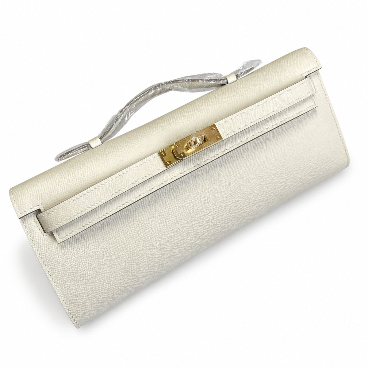 Kelly Cut 31 Clutch Epsom Leather Milkshake White — Sophisticated Evening Clutch