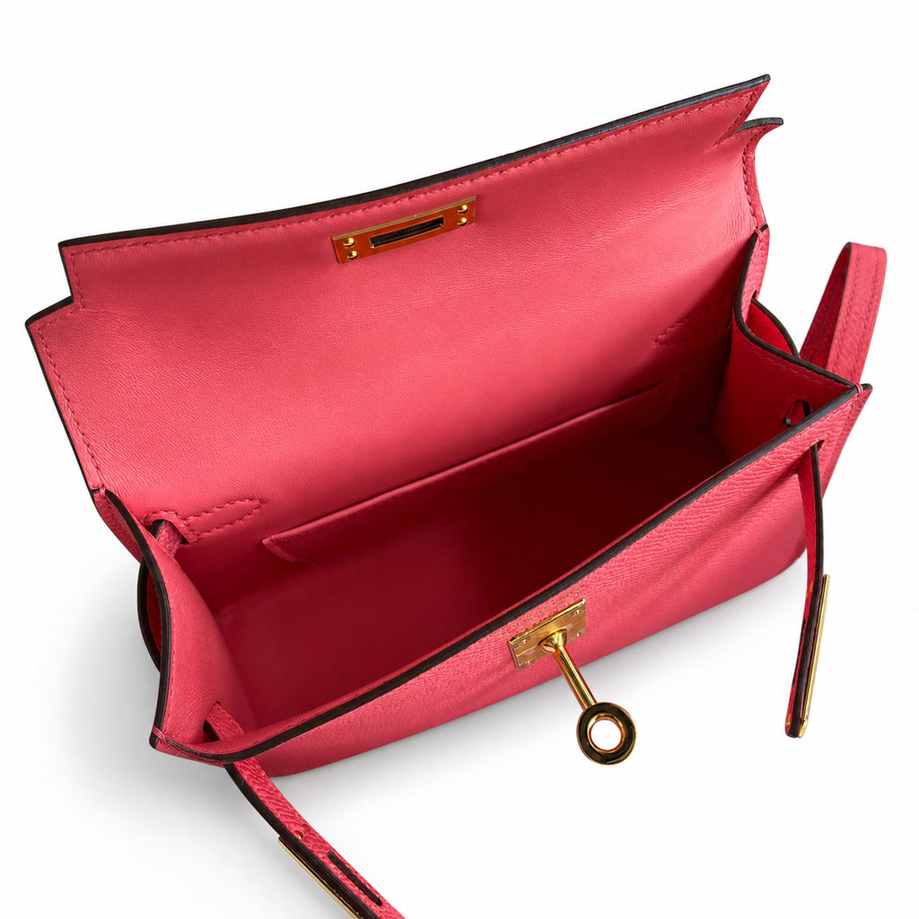 handmade Mini Kelly II 19cm imported Epsom Leather new lipstick powder Gold Buckle — Distinctive Petite Bag