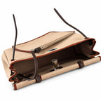 Herbag 31cm Saddle-Inspired Canvas Body with Leather Handle and Shoulder Strap — Canvas-and-Leather Shoulder Bag