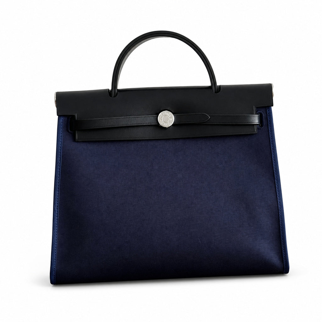 Canvas-and-Leather Top-Handle Style: Herbag 31cm Saddle-Inspired Canvas Body with Leather Handle and Shoulder Strap