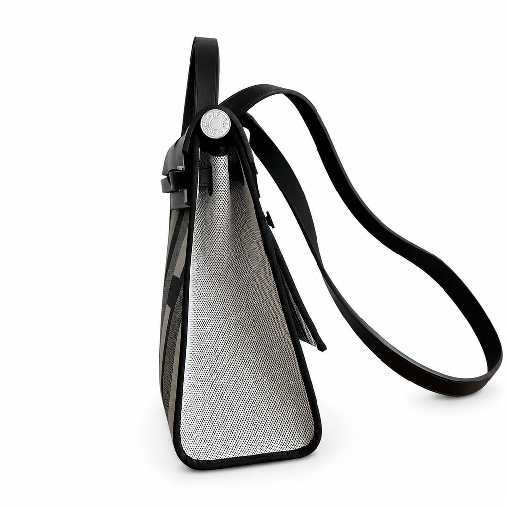 Saddle-Inspired Canvas Bag: Herbag 31cm Saddle-Inspired Canvas Body with Leather Handle and Shoulder Strap