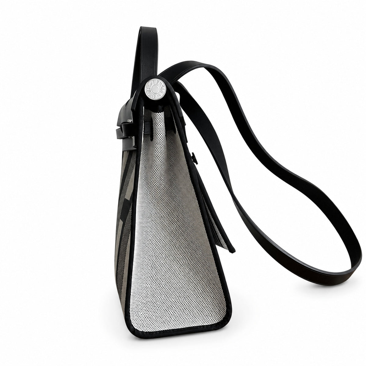 Saddle-Inspired Canvas Bag: Herbag 31cm Saddle-Inspired Canvas Body with Leather Handle and Shoulder Strap