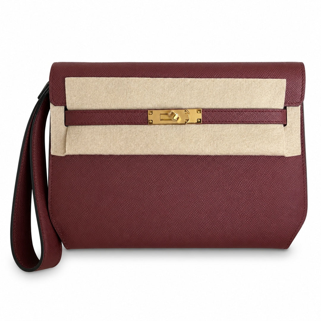 Kelly depeches 25cm Epsom burgundy Gold Buckle — Convertible Clutch