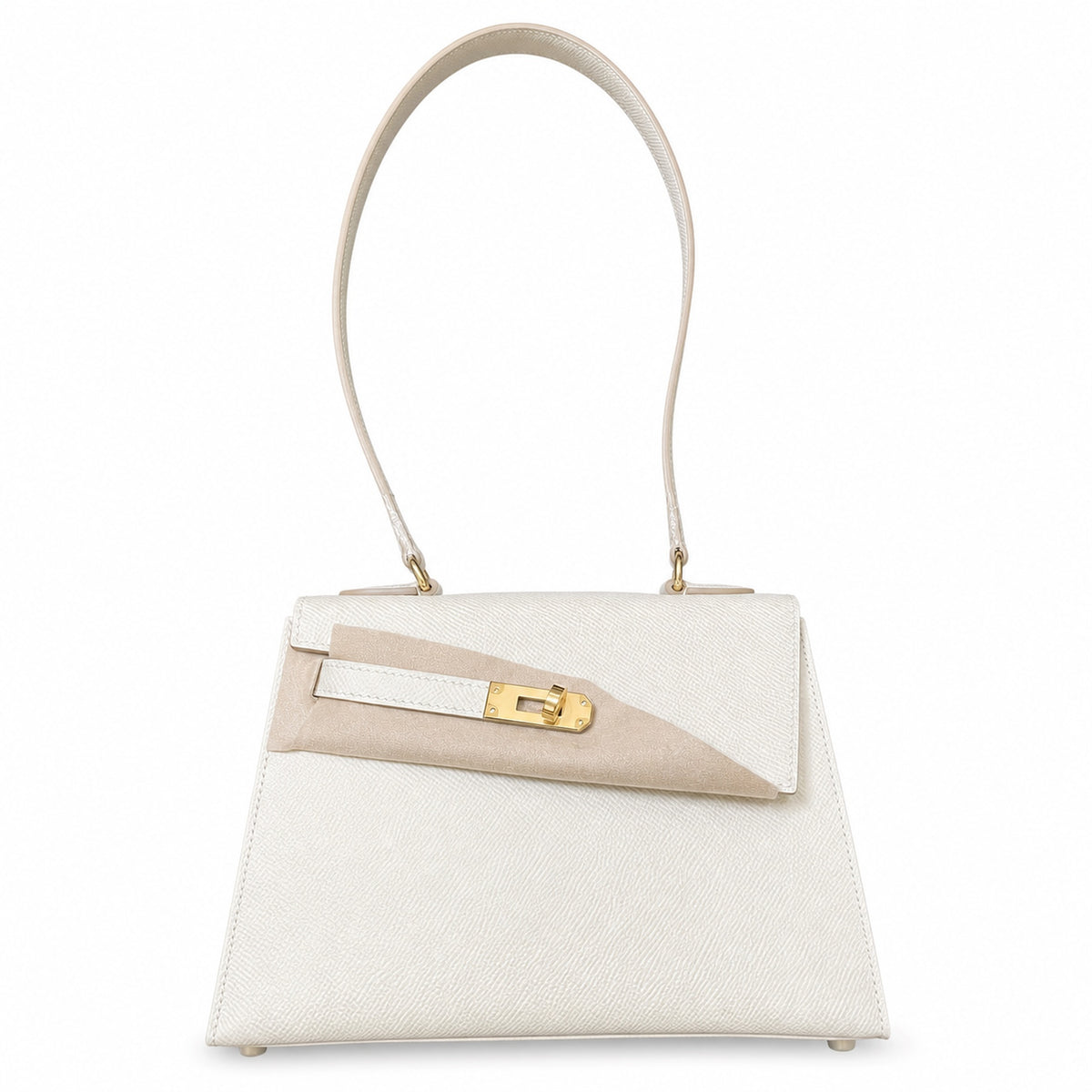 Kelly Desordre 20cm Sellier double-sided Epsom original palm print leather ck10 Milkshake White Craie Gold Buckle GHw top hand sewing — Double-Sided Structured Handbag