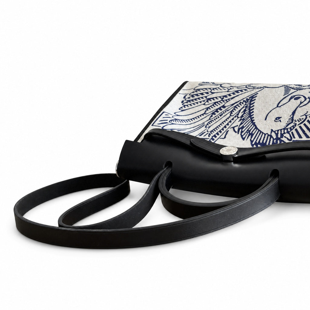 Classic Canvas Body and Leather Straps: Herbag 31cm Saddle-Inspired Canvas Body with Leather Handle and Shoulder Strap