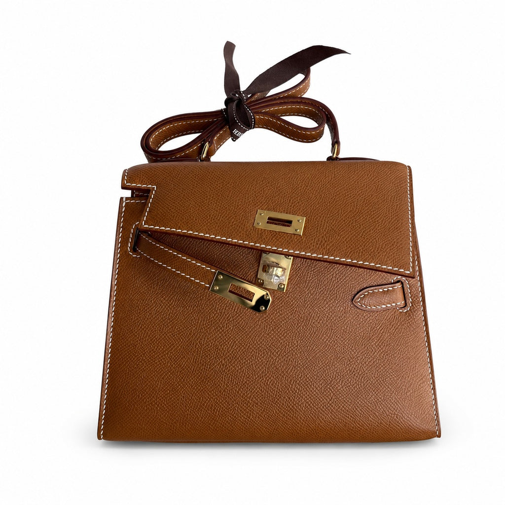 Kelly desordre 20cm Golden Brown Gold Buckle Epsom handmade double sided Kelly — Versatile Two-Sided Kelly Design