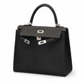 Kelly Epsom 25cm [Black Silver]——Small and cute — Structured Top-Handle Handbag