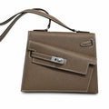 Kelly Double-Sided Epsom Leather in Elephant Gray with Silver Buckle — Polished Two-Sided Top-Handle Bag