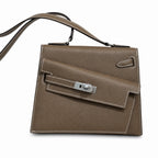 Kelly Double-Sided Epsom Leather in Elephant Gray with Silver Buckle — Polished Two-Sided Top-Handle Bag