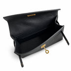 First generation handbag evening bag Kelly 22cm Epsom Leather Black Gold Buckle wax thread — Refined Top-Handle Bag