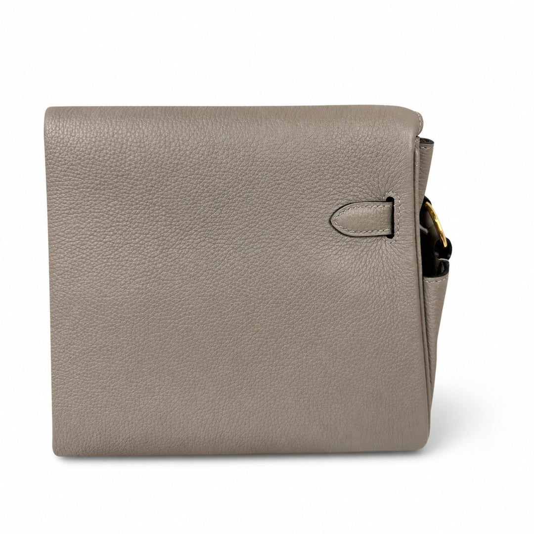 Kelly Messenger messenger bag for men and women, light gray Gold Buckle, imported leather, all-steel hand-waxed thread, the highest — Refined Top-Handle Bag