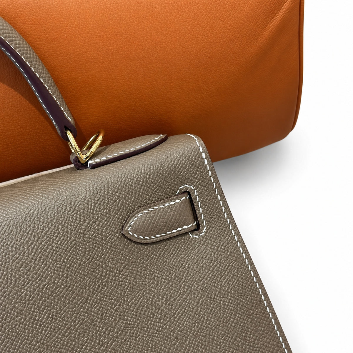 Kelly 28cm in Elephant Gray Epsom Leather with Gold Buckle Handmade — Versatile Structured Bag