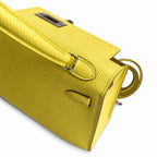 handmade Mini Kelly II 19cm imported Epsom Leather lemon yellow Silver Buckle — Streamlined Mini Handbag