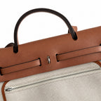 Herbag 31cm Saddle-Inspired Canvas Body with Leather Handle and Shoulder Strap — Canvas Body, Leather Handle and Shoulder Strap