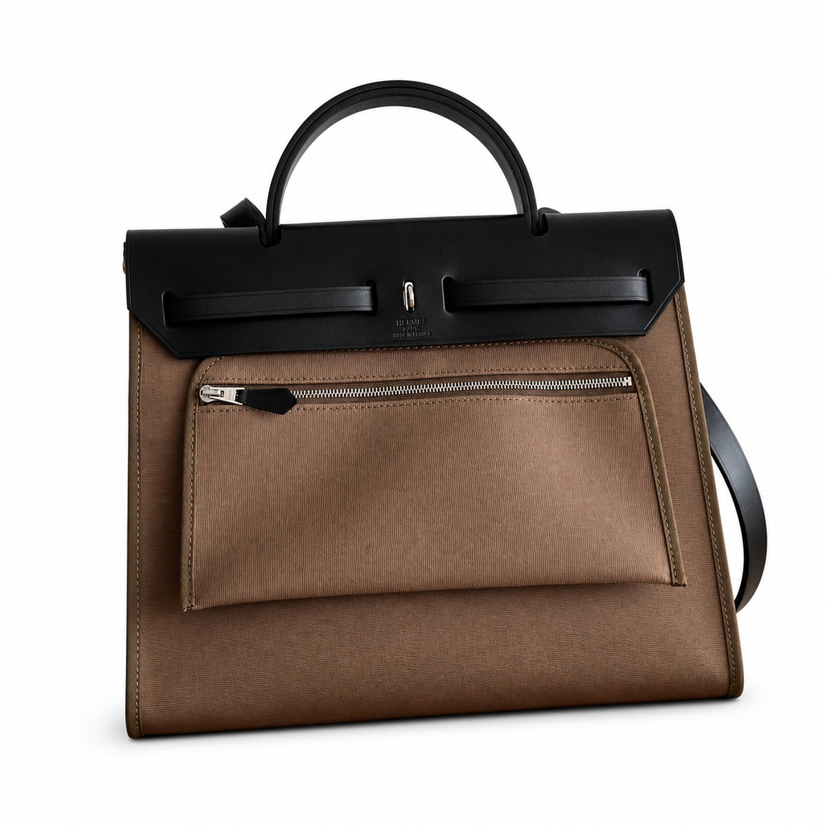 Streamlined Saddle-Inspired Handbag: Herbag 31cm Saddle-Inspired Canvas Body with Leather Handle and Shoulder Strap