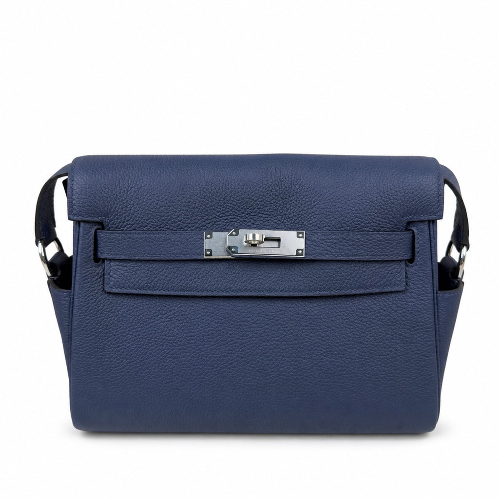 Kelly Messenger messenger bag for men and women, sapphire blue Silver Buckle, imported leather, all-steel hand-waxed thread, the best value for — Structured Top-Handle Handbag
