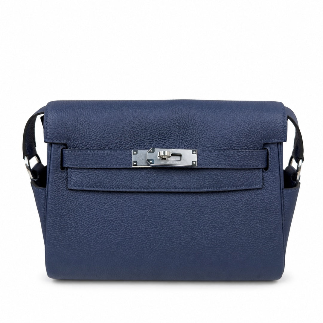Kelly Messenger messenger bag for men and women, sapphire blue Silver Buckle, imported leather, all-steel hand-waxed thread, the best value for — Structured Top-Handle Handbag
