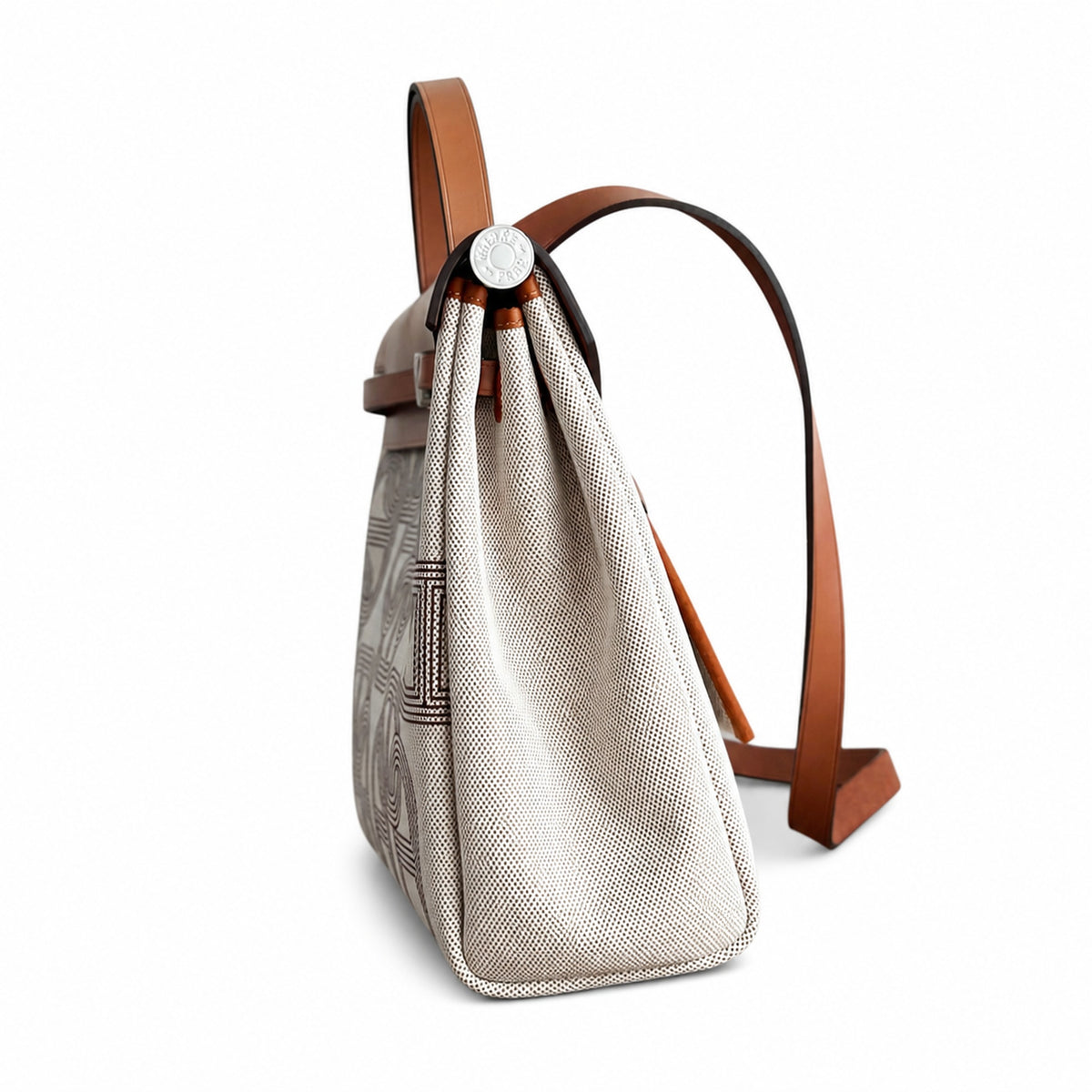 Polished Canvas-and-Leather Shoulder Style: Herbag 31cm Saddle-Inspired Canvas Body with Leather Handle and Shoulder Strap