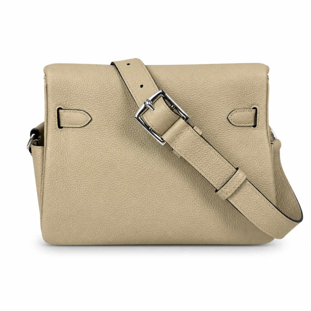 Kelly Messenger messenger bag for men and women, gray Silver Buckle for windbreaker, imported leather, all-steel hand-waxed thread, the highest — Versatile Structured Bag