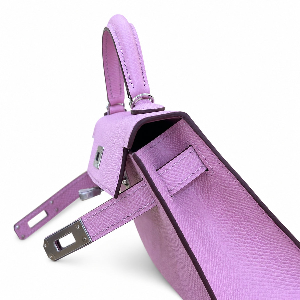 Versatile Mini Carry Design: Mini Kelly II 19cm Epsom Leather, mallow purple, Silver Buckle