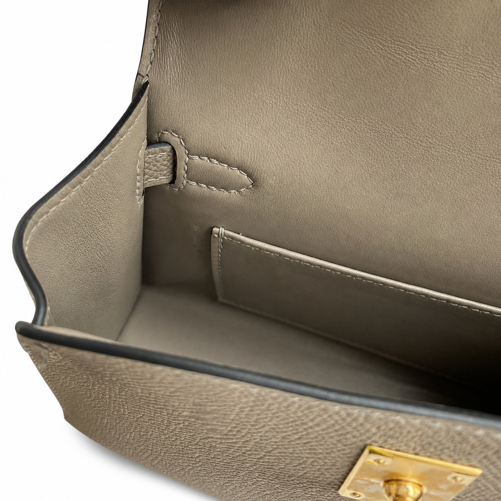 handmade Mini Kelly II 19cm imported Epsom Leather asphalt gray Gold Buckle — Small Structured Carry Style