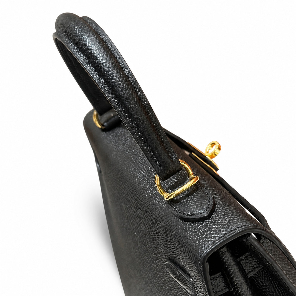 Kelly 25cm in Black Epsom Leather with Gold Buckle Handmade — Refined Top-Handle Bag