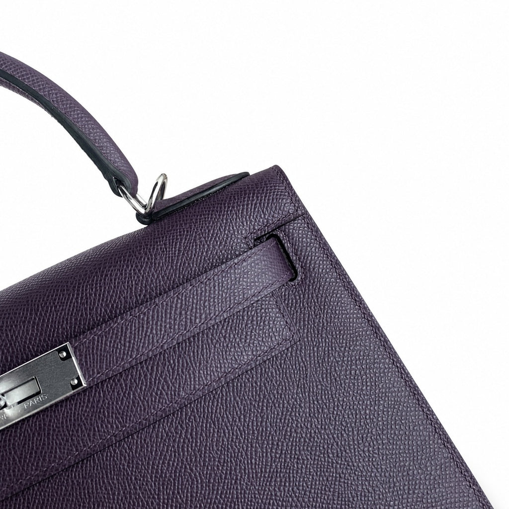 Kelly 28 grape purple Epsom Silver Buckle handmade — Classic Hand-Carry Silhouette