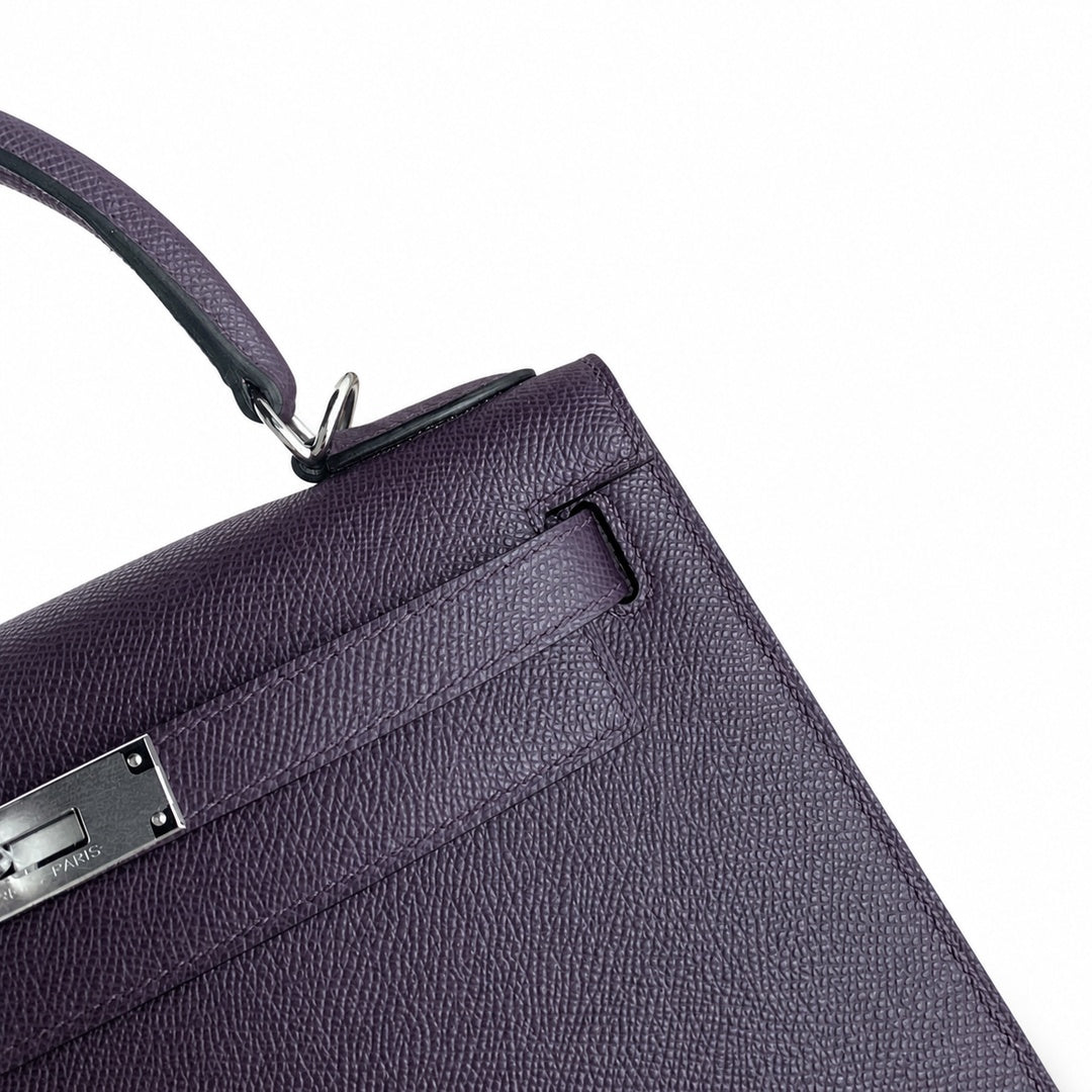 Kelly 28 grape purple Epsom Silver Buckle handmade — Classic Hand-Carry Silhouette