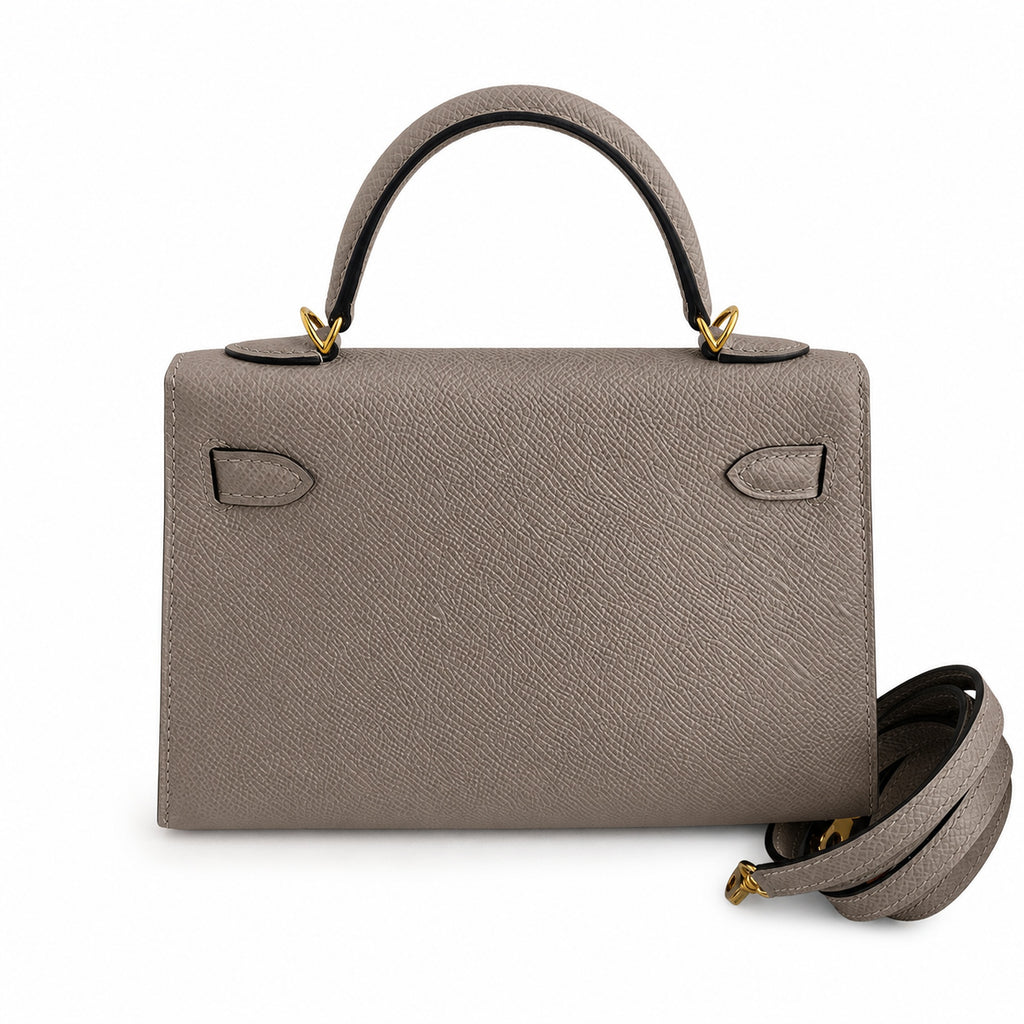 handmade Mini Kelly II 19cm imported Epsom Leather asphalt gray Gold Buckle — Small Structured Carry Style