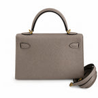 handmade Mini Kelly II 19cm imported Epsom Leather asphalt gray Gold Buckle — Small Structured Carry Style