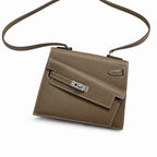 Kelly Double-Sided Epsom Leather in Elephant Gray with Silver Buckle — Polished Two-Sided Top-Handle Bag