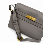 Kelly Messenger messenger bag for men and women, pewter gray Gold Buckle, imported leather, all-steel hand-waxed thread, the highest cost — Timeless Top-Handle Design