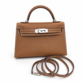 handmade Second generation Kelly 19cm imported Epsom Leather earthy yellow Gold and Silver Buckle — Sophisticated Small-Scale Bag