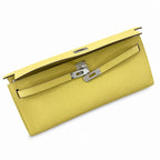Kelly cut 31 handbag Epsom chick yellow Silver Buckle — Polished Compact Clutch